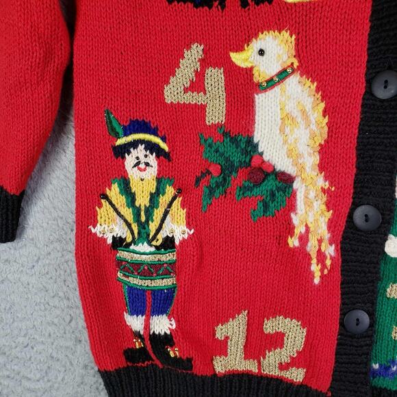Vtg Marisa Christina Sweater Womens Medium 12 Days of Christmas Cardigan 90s - Picture 11 of 16